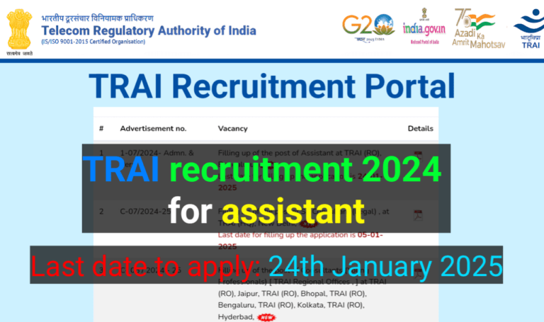 TRAI recruitment 2024 for assistant