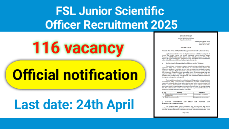FSL Junior Scientific Officer Recruitment 2025